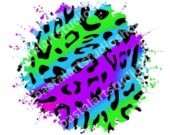 Neon Leopard Splatter paint PNG bright neon animal print sublimation design splash graphic for tshirts tote bags tumblers