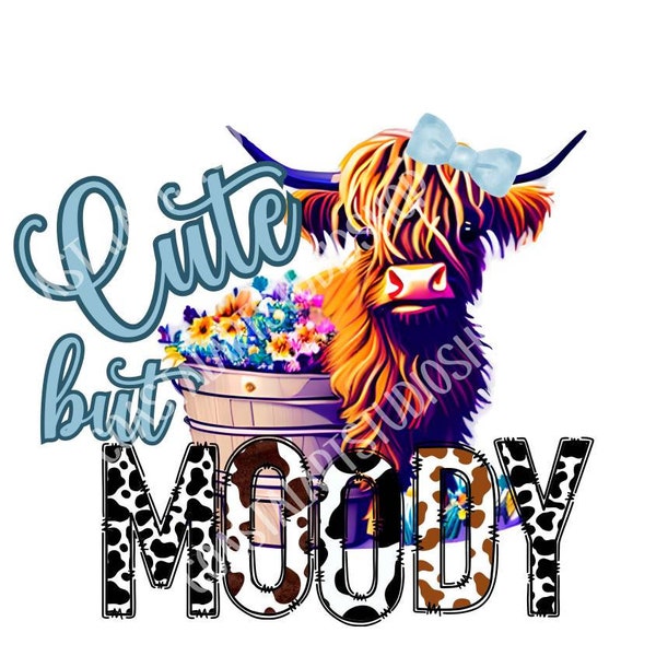 Cute Highland Cow PNG sublimation design cute but moody png cow print graphic country western png