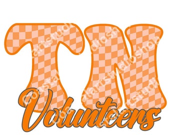May include: Orange and white checkered letters spelling "TN" with the word "Volunteers" in orange cursive below.