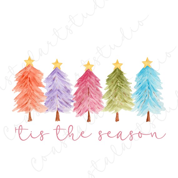 Tis the Season PNG pastel Christmas tree sublimation design pink Christmas graphic trendy holiday design