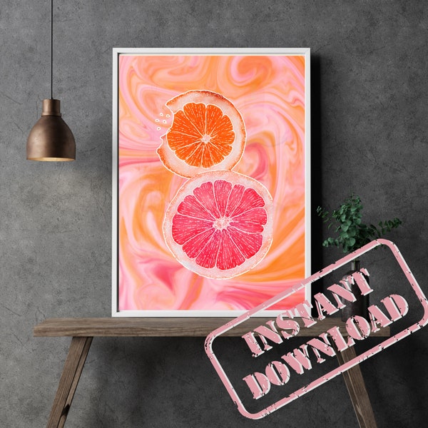 Pink and orange preppy wall art digital print college dorm decor teen girl room decor y2k wall art girly wall art