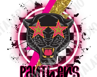 Panthers PNG hot pink neon sublimation design Panthers graphic for tshirts tote bags tumblers etc mascot png lightning bolt png