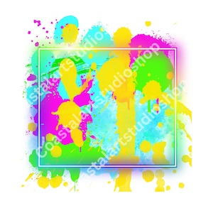 Neon Text Box PNG sublimation design 80s néon fond 90s néon éclaboussures peinture fond png