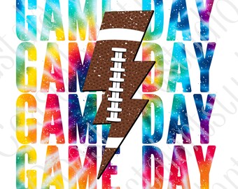 Tie Dye Game Day Football PNG sublimatieontwerp sportafbeelding voor t-shirts, draagtassen, bekers enz. kleurrijke voetbal bliksemschicht png