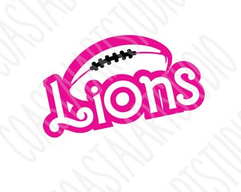 Lions Pink Football PNG sublimatie ontwerp girly voetbal graphic barbiecore voetbalteam leeuwen PNG voor tshirts tote bags tuimelaars etc