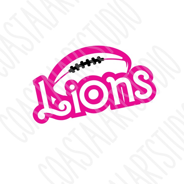 Lions Pink Football PNG sublimation design girly football graphic barbiecore football team lions PNG for tshirts tote bags tumblers etc