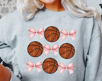 Faux Glitter Basketball Coquette Bow PNG pink bow sports sublimation design school spirit digital graphic