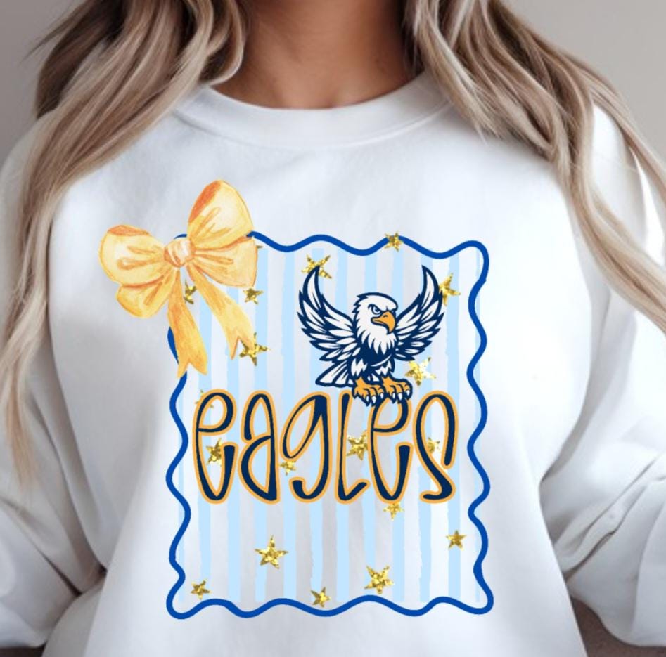 Eagles PNG sublimation design team mascot png school spirit blue yellow preppy graphic for tshirts tote bags tumblers etc