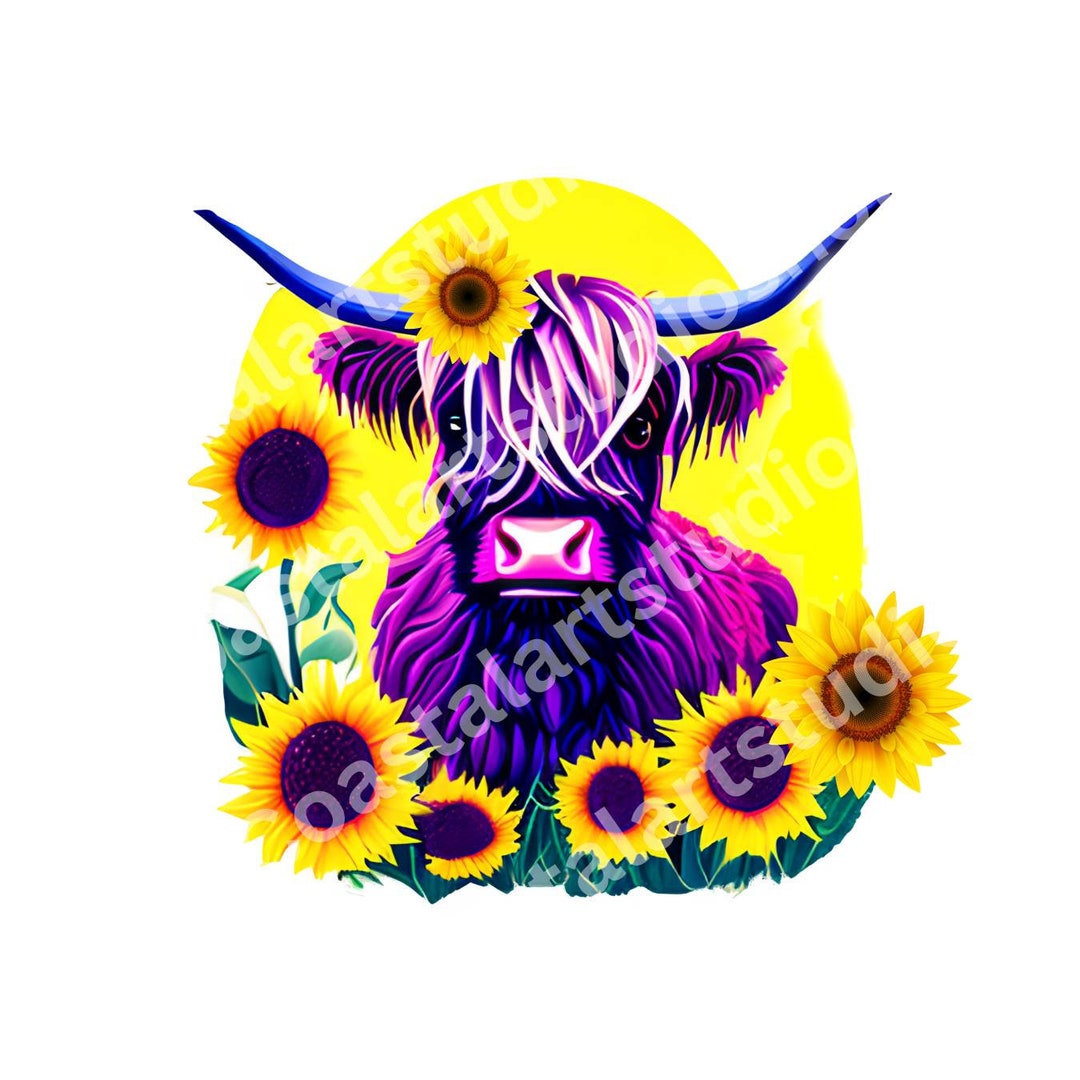 Highland Cow and Sunflowers PNG Sublimation Design Cute Cow Graphic Png ...