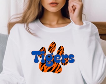 Tigers Paw PNG blue orange Sublimation design sports mascot graphic for tshirts tote bags tumblers etc football png tigers Paw Print png