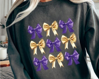 Coquette Bow Purple Gold PNG design a sublimazione degli sport di squadra