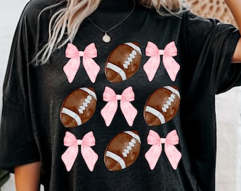 Coquette Football PNG pink bow sports sublimation design preppy girly football digital graphic