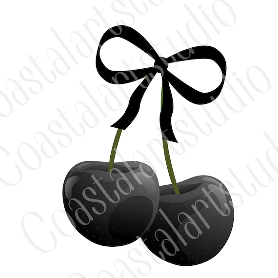 Dark Coquette PNG black cherry black bow goth coquette sublimation design, emo girly graphic for tshirts tote bags tumblers etc digital