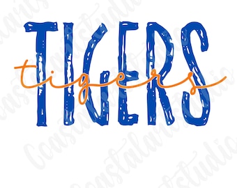 Tijgers png blauw oranje sublimatie ontwerp sportmascotte afbeelding voor t-shirts draagtassen bekers enz. tijgers clipart