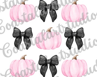 Coquette Pumpkin PNG Pink Black Fall sublimation design preppy pumpkin digital graphic