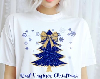 West Virginia Christmas Blue Gold PNG faux Glitter sublimation design