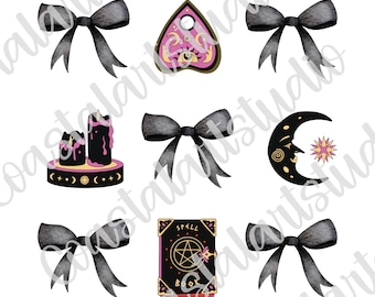 Witchy Coquette PNG black bow witchcraft sublimation design dark Coquette graphic dark academia digital design