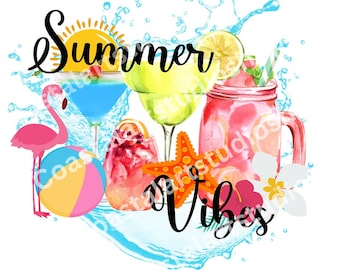 Summer vibes PNG summer drinks beach digital download sublimation design beach vibes summer cocktails graphic