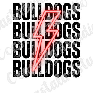 Bulldogs PNG neon lightning bolt sublimation design sports mascot png black red bulldogs clipart football png