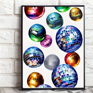 Disco Ball Printable Wall Art, maximalist Wall art, y2k room decor, teen girl room decor, office decor, retro Disco ball funky wall art