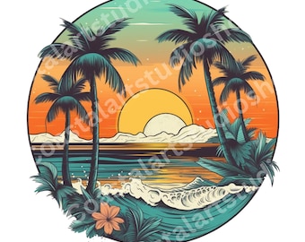 Retro strand PNG tropische sublimatie ontwerp voor t-shirts tassen tassen tuimelaars etc strand grafische vakantie clipart