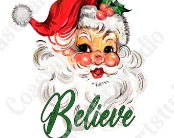 Vintage Santa PNG diseño de sublimación navideña retro Believe PNG