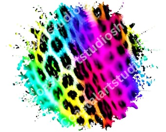 Neon Leopard Splatter Paint PNG 90's PNG sublimation design background rainbow leopard background graphic