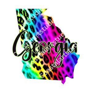 Georgia Neon Leopard PNG ästhetische Sublimation Design Georgia State Karte Gepard print neon png