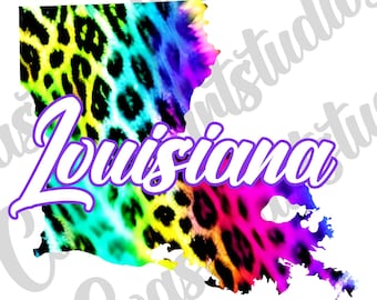 Louisiana Neon Leopard PNG sublimeringsdesign Louisiana png för t-shirts, tygväskor, tumblers etc. estetiska 90-tals y2k png