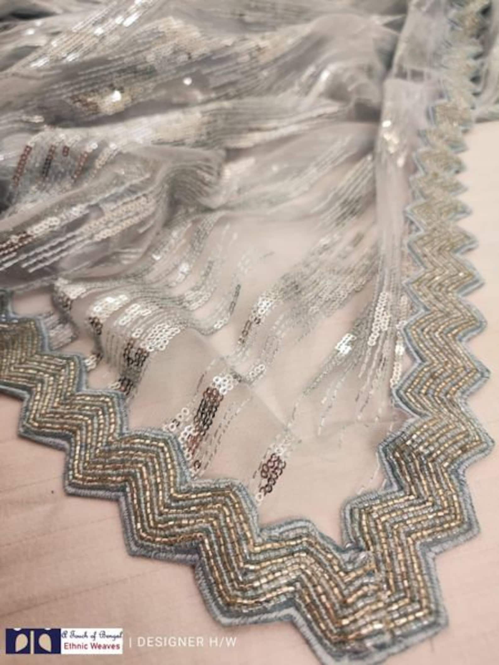 Beautiful Sequence Saree With Cutwork Cut Dana Handwork Border - Etsy