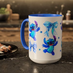 Tazas con personajes y lazos de Stitch / Taza con diseño de acuarela imagen 18