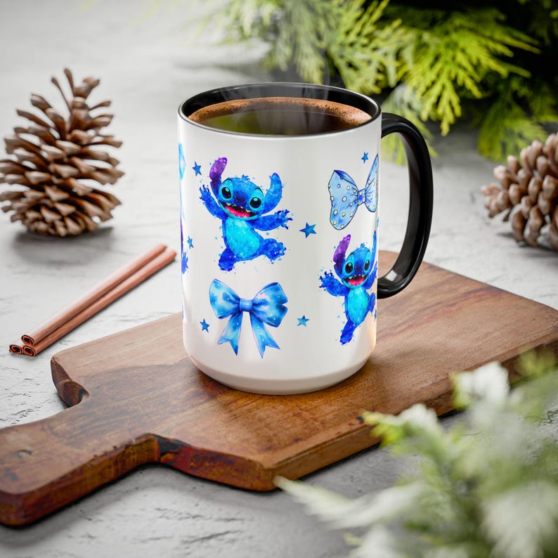 Tazas con personajes y lazos de Stitch / Taza con diseño de acuarela imagen 5