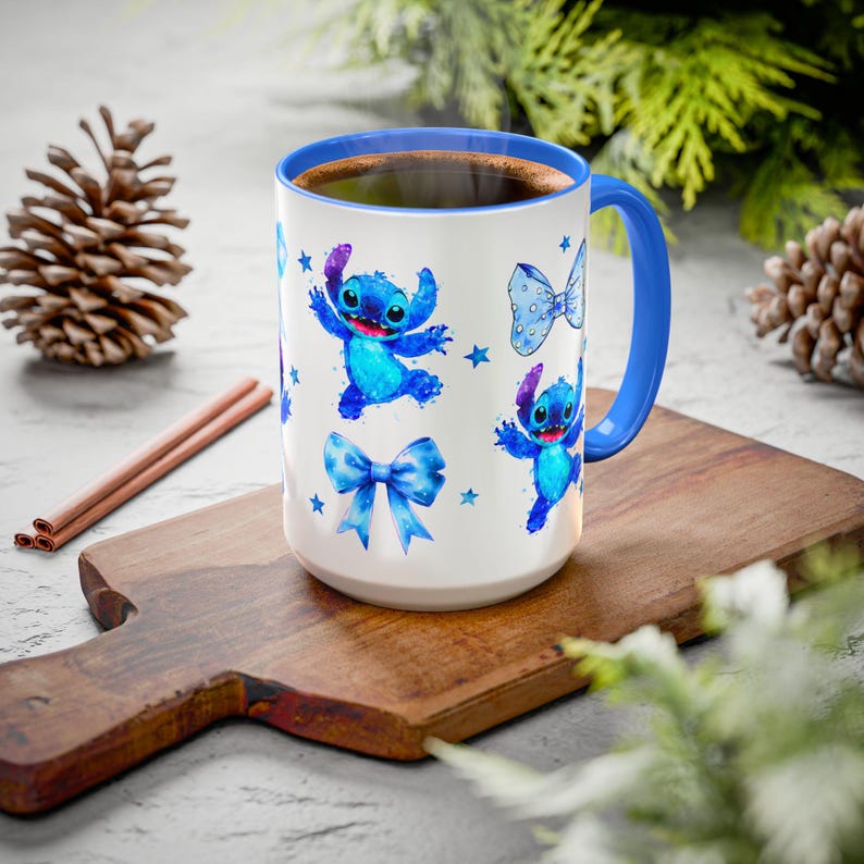 Tazas con personajes y lazos de Stitch / Taza con diseño de acuarela imagen 17