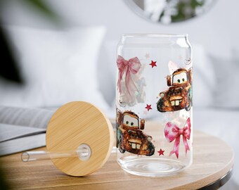 Rusty Tow Truck with Pink Bows Sipper Glass