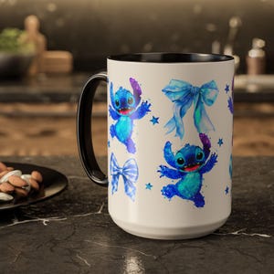 Tazas con personajes y lazos de Stitch / Taza con diseño de acuarela imagen 6