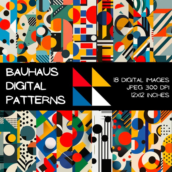 Printable Bauhaus Digital Patterns, Printable Scrapbook Papers, Bauhaus Print, Bauhaus Digital Download Patterns, Instant Download Textures