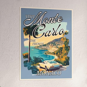 Monte Carlo Monaco Vintage Travel Poster, Artwork, Home Decor, Vintage Decor, Travel Posters, Aesthetic Poster, Matte Vertical Posters
