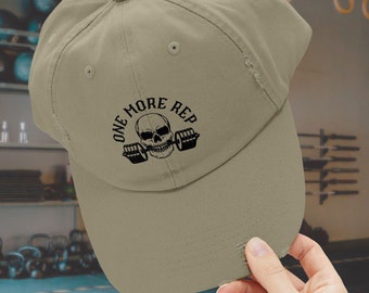 One More Rep Cap, Dad Cap, Gym Cap, Weight Lifting Gift, Fitness Lover, Gym Rat, Body Building, Adjustable Cap, Gym, Unisex Distressed Cap