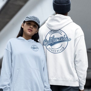 Venice Beach California Hoodie, Front and Back, Los Angeles, LA, Surfer, Cali, Stylish, Retro, Relaxed Fit, Beach, Unisex Hooded Sweatshirt