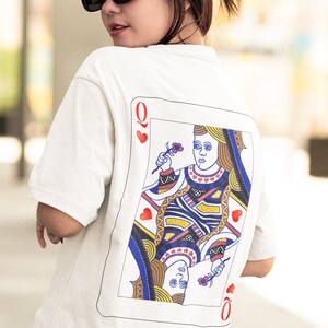 Queen Of Hearts Playing Cards Couples Shirt Oversized Short-Sleeve T-Shirt