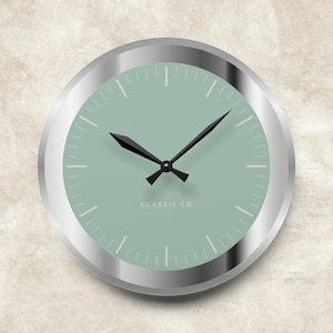 Aesthetic Silver and Sage Green Wall Clock, Retro Style, Modern Clock, Minimalist, Simplistic, Stylish, Home Decor, Acrylic Wall Clock