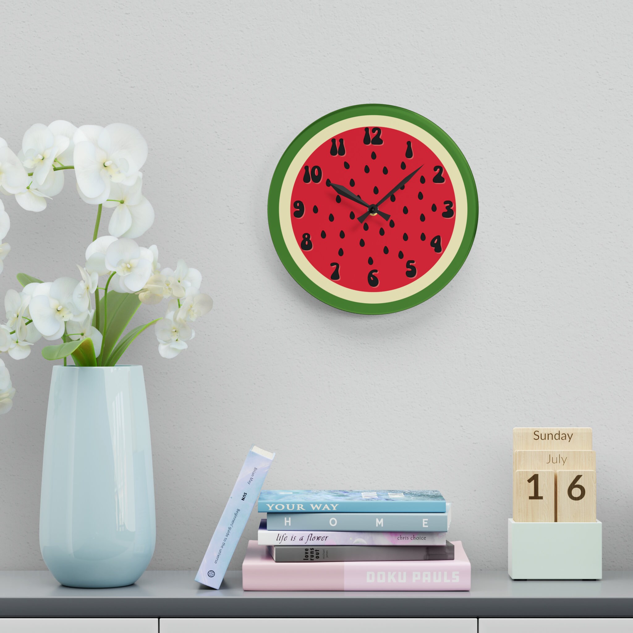 Watermelon Wall Clock Cute Unique Modern Fun Kitchen Etsy