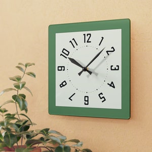 Unique Mid Century Square Wall Clock, Sage Green, Rectangle, Modern, Classy, Trendy, Vintage Look, Home Decor, Kitchen Wall Clock