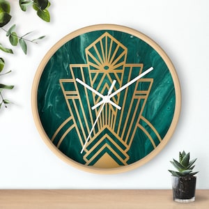 Teal Art Deco Wall Clock, Minimalist, Vintage, Retro, Sage, Home Decor, Office Clock, Stylish, Vintage Decor, Unique, Modern, Wall Clock