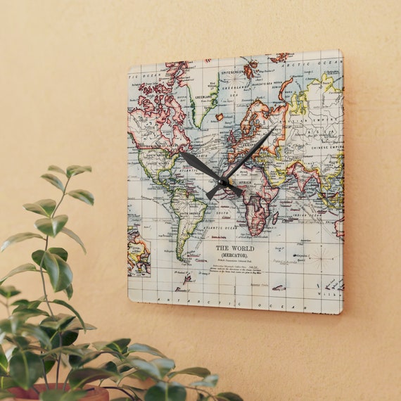 Weltkarte Uhr, runde Uhr, rechteckige Uhr, quadratische Uhr