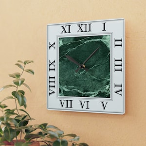 Sage Green Marble Square Wall Clock, Roman Numerals, Modern, Elegant, Unique, Stylish, Home Decor, Rectangle, Office, Acrylic Wall Clock