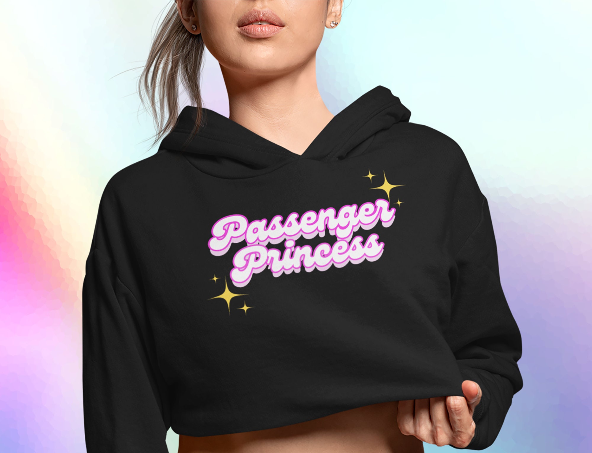 Glamorous Passenger Princess Women's Cropped Hooded Sweatshirt  Barbie-inspired Style for Your Favorite Co-pilot 