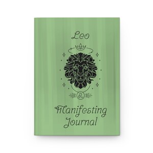 Leo Manifesting Journal, Sage Green Matte Hardcover, Astrology-themed Diary, 150 Lined Pages, Perforated, 5.75"x8"