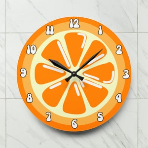 Orange Wall Clock, Fruit, Qnique Clock, Modern, Trendy, Fun, Funny, Cute, Kitchen Clock, Home Decor, Groovy, Silly, Acrylic Wall Clock