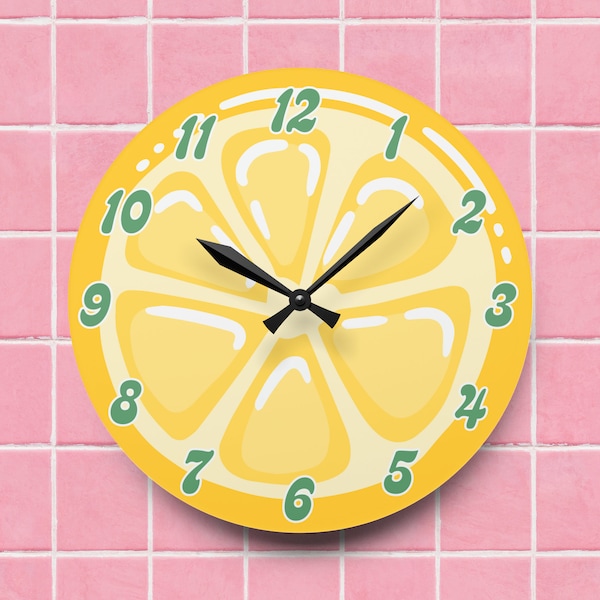 Horloge murale citron, Unique, Fruit, Horloge amusante, Ronde, Mignonne, Tendance, Décoration de chambre, Décoration d'intérieur, Horloge de cuisine, Horloge murale en acrylique